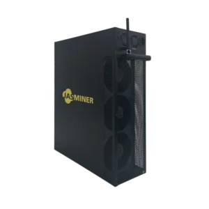 jasminer x16 q 1750m 8g ethereum classic and octa ethash asic miner  black vertical tower chassis with gold jasminer side branding side mesh exhaust grille and wifi antenna sold by sell your pc south africa